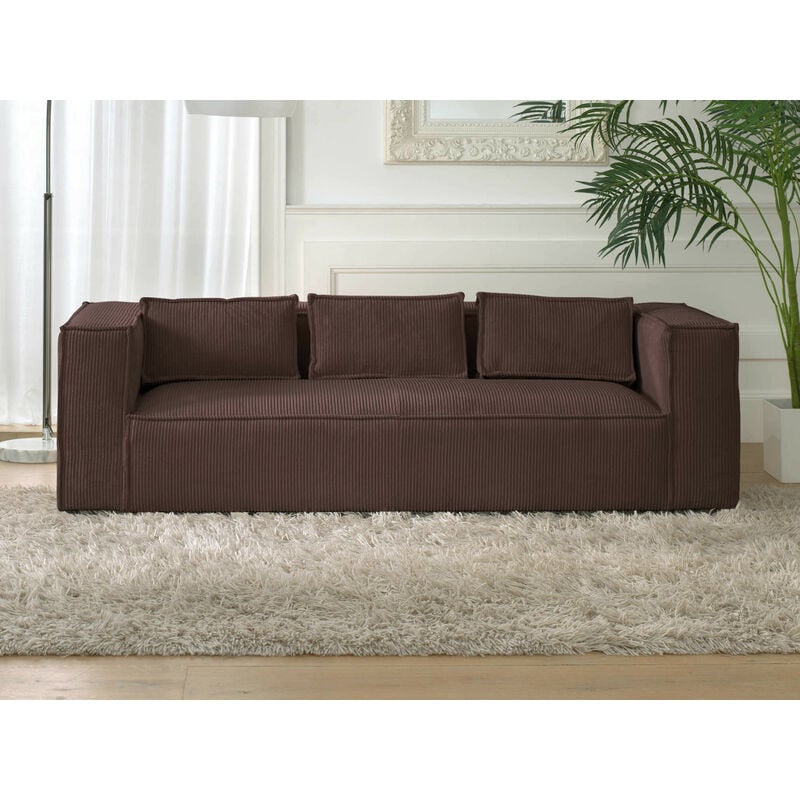 Lisa Design - Stella - canapé fixe 3 places - en velours côtelé - style contemporain - marron