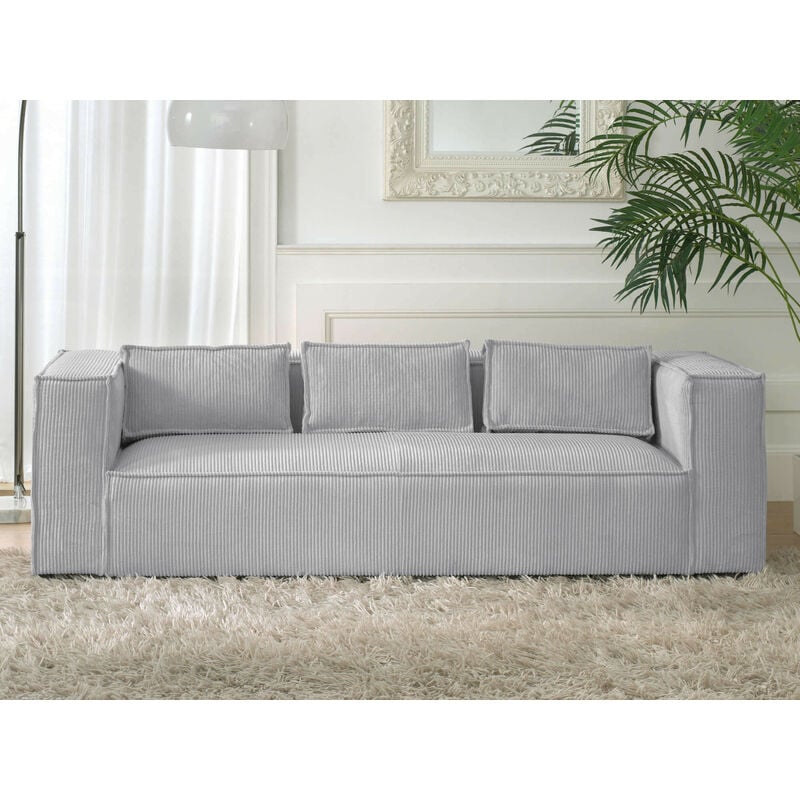 Lisa Design - Stella - canapé fixe 3 places - en velours côtelé - style contemporain - gris clair