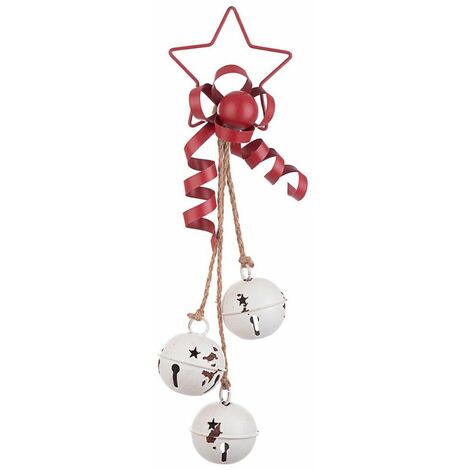 Stella con Nastro e Campanellini Pendaglio natalizio Bianco e Rosso h 48 cm