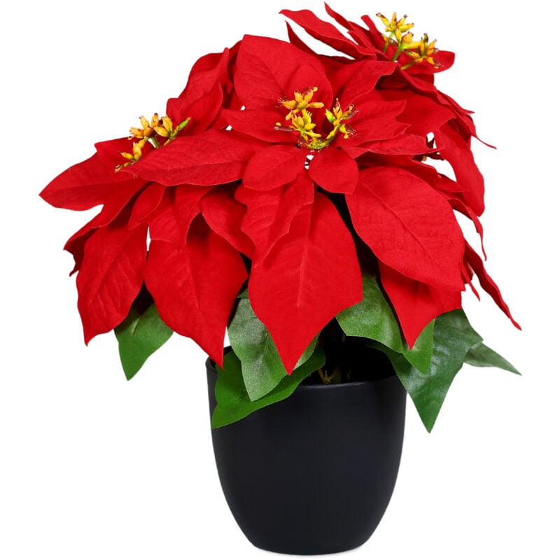 Image of Stella di Natale artificiale in vaso nero - 30 cm - Fiore artificiale Poinsettia con riproduzione realistica