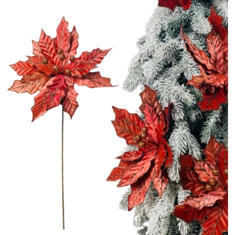Stella di Natale bordeaux su un piccone - Fiori dell'albero di Natale 69 cm