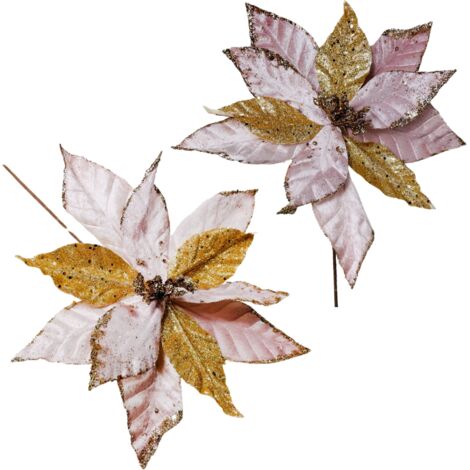 Stella di Natale rosa e oro Stella di Natale su un piccone - Fiori per albero di Natale 34 cm