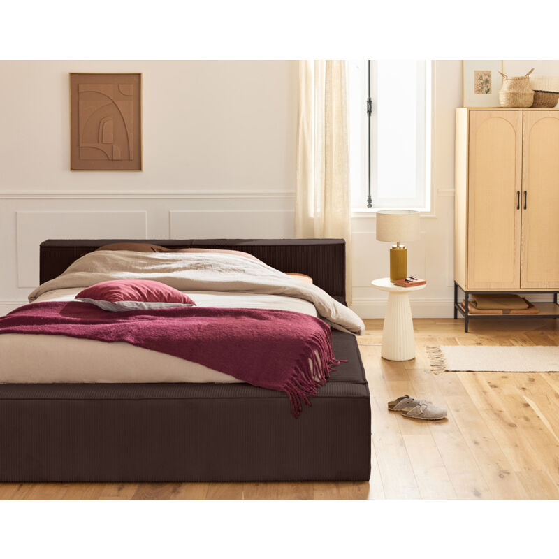 Lisa Design - Stella - lit coffre - 160x200 cm - sommier inclus - en velours côtelé - marron