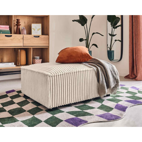 Stella - pouf - aus grob geripptem cord - weiß