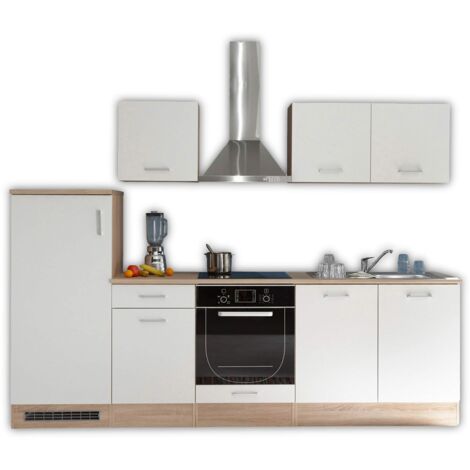 Stella Trading ANDY Mobile da cucina moderno senza elettrodomestici Rovere Sonoma, Bianco opaco, Cucina componibile spaziosa con tanto spazio, 270 x 195 x 60 cm