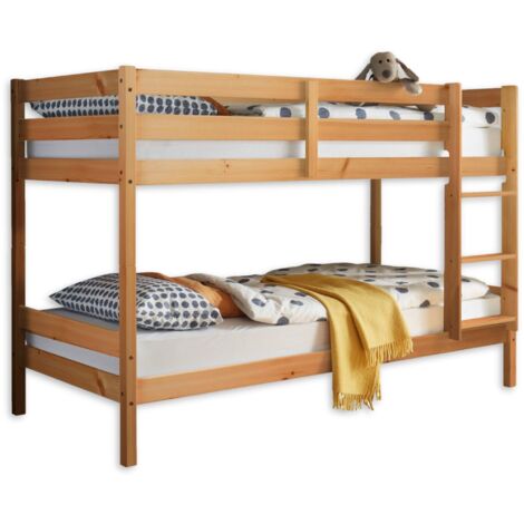 BEGABINO Stella Trading MORITZ, Letto a castello elegante con scala e due reti 90 x 200 cm, letto salvaspazio a castello per bambini in pino massiccio, legno naturale, 97 x 140 x 207 cm, Lx A x P