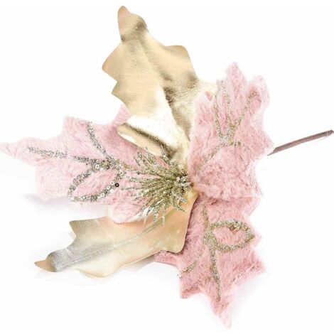 Stelle di Natale Artificiali Color Oro e Rosa in Pelo - Set da 16
