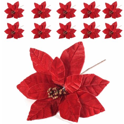 Stelle di Natale Rosse Artificiali con Gambo Modellabile - Set da 12 Pezzi