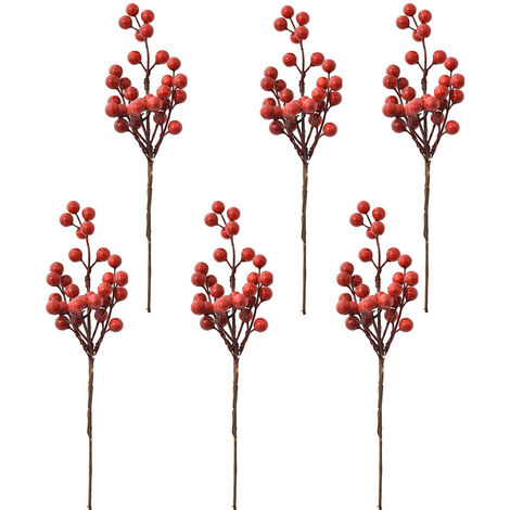 Stelo bacche rosse decorazioni per albero di natale addobbi natalizi set 6 casa palline ornamento vetrine negozi hotel 28 cm