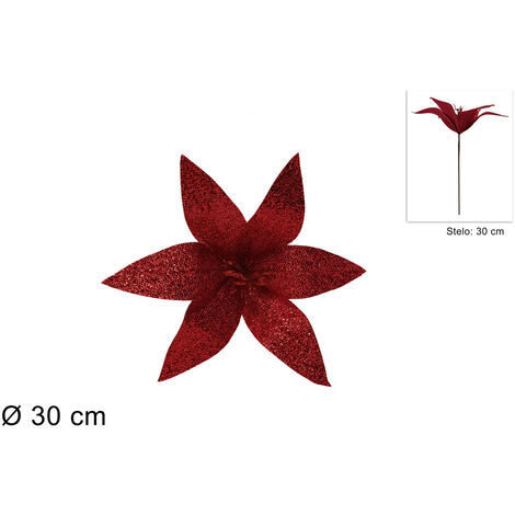 STELO FIORE NATALIZIO GLITTER DIMENSIONE 30 CM COLORE ROSSO