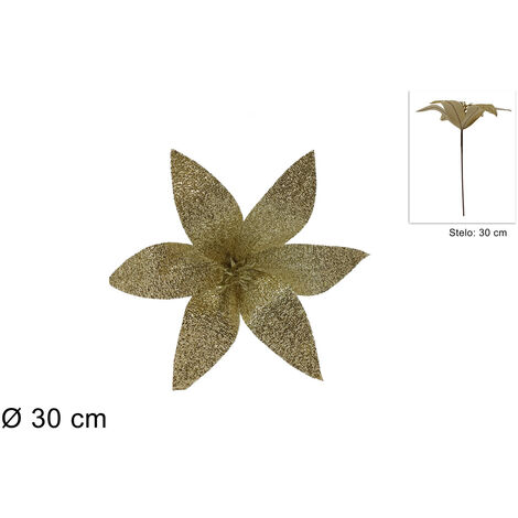 STELO FIORE NATALIZIO GLITTERATO DIMENSIONE 30 CM COLORE ORO
