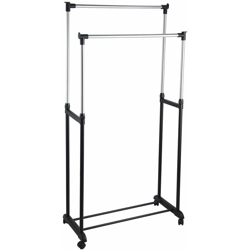 Stender Doppio Porta Abiti in Acciaio con Ruote 80x170x42 cm Fadi Nero e Acciaio