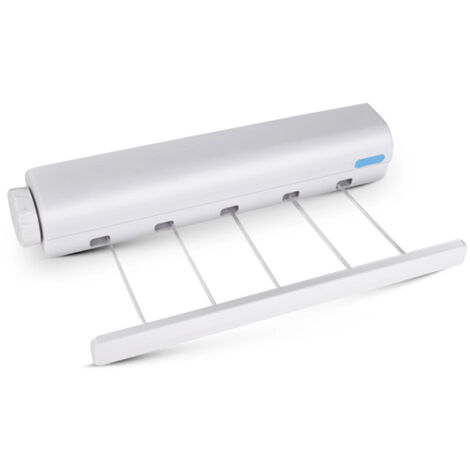 Stendibiancheria a parete per interni ed esterni, stendibiancheria estensibile fino a 3,75 m, plastica, 36,86,36 cm, bianco