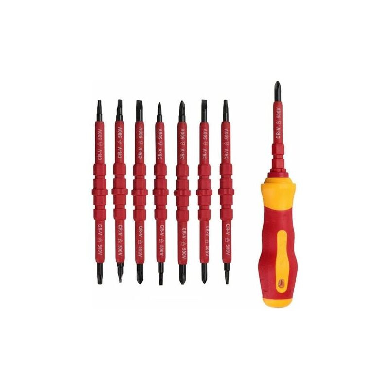Image of Aiperq - Set di cacciaviti per elettricisti isolati da 7 pezzi, 500 v, con cacciavite di prova, cacciavite isolato con impugnatura, cacciavite