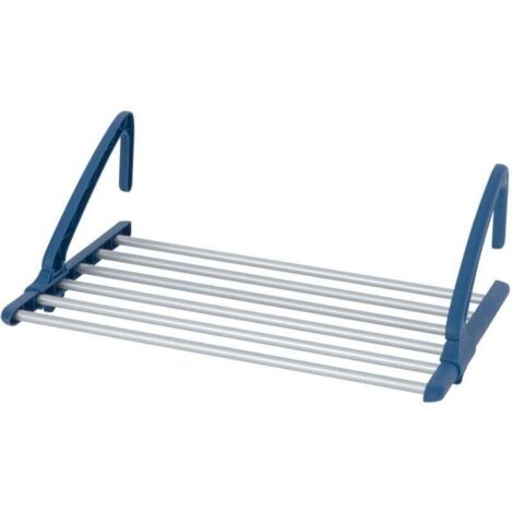 Stendibiancheria da balcone Teleskop Alu, blu, regolabile 6 m (57-106 cm), estensibile e pieghevole, per balconi, radiatore in alluminio, design pratico, ideale per il risparmio energetico e di spazio