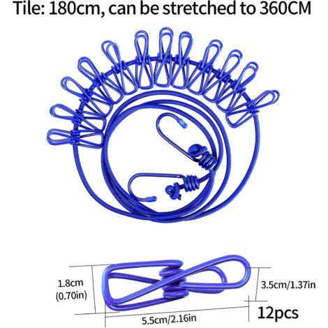 Stendibiancheria da campeggio, stendibiancheria da viaggio da 174 cm con clip, stendibiancheria portatile estensibile, accessorio da campeggio per vacanze all'aperto, con 12 mollette