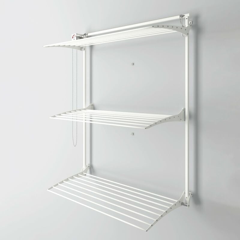 Étendoir à linge mural, étendoir coulissant avec trois grilles, Foxydry Tower Blanc 108x52x137 cm