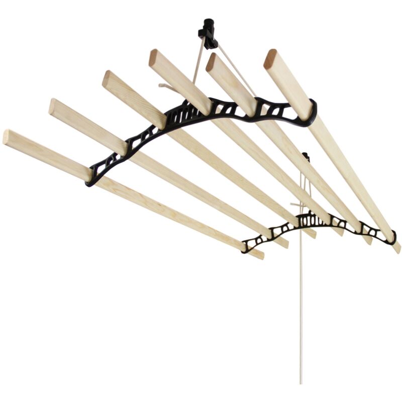 Stendibiancheria Da Soffitto Con 6 Stecche Legno 180cm E Supporti G...