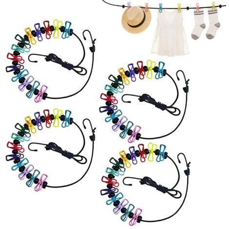 Stendibiancheria da viaggio da 4 pezzi, stendibiancheria da campeggio, stendibiancheria retrattile, stendibiancheria da viaggio portatile con 12 mollette per viaggi, vacanze, campeggio, dormitorio