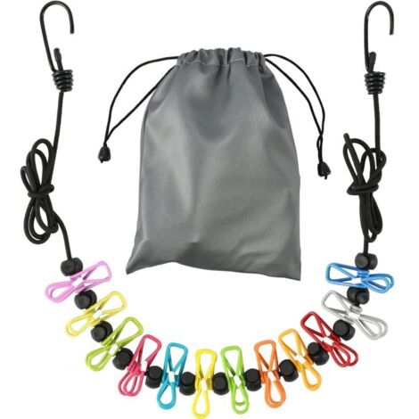 Stendibiancheria da viaggio retrattile con 12 mollette per uso interno, per asciugare la biancheria e come accessorio da campeggio.