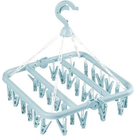 Stendibiancheria pieghevole, molletta con 32 clip metalliche pieghevoli per bucato, biancheria intima, calzini, reggiseni e mutandine, rimozione rapida