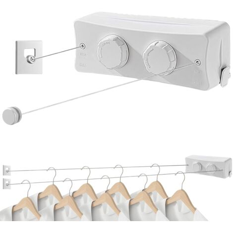 Stendibiancheria retrattile per uso interno ed esterno, 2 x 5,1 m di stendibiancheria retrattile in acciaio inox, asciugatrice salvaspazio (bianco)