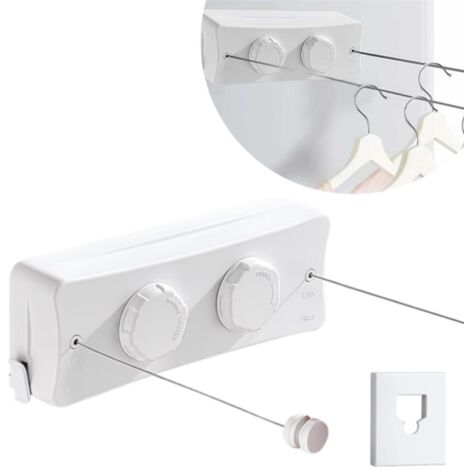 Stendibiancheria retrattile, stendibiancheria retrattile per interni, manopola di tensione regolabile, design anti-cedimento, adatto per balcone, lavanderia, camera da letto, 2  Max 5,1 M