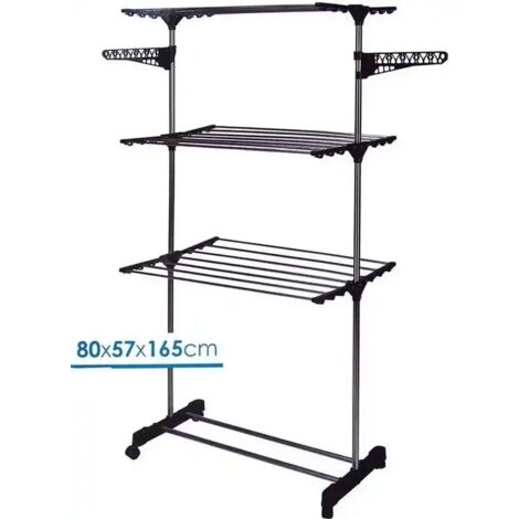 Stendibiancheria verticale XL su 3 Livelli Con Ruote Stendino Panni 80X57X165cm