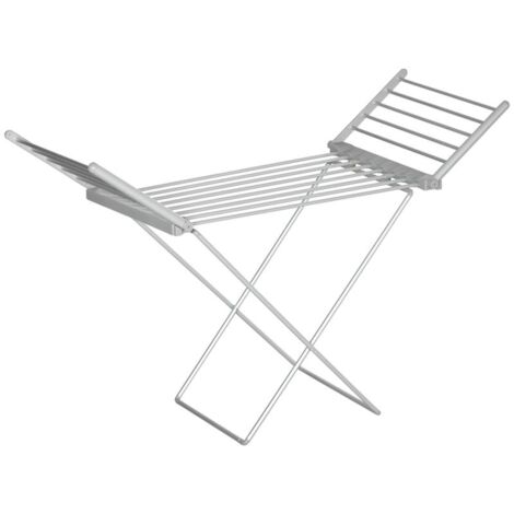 STENDINO ELETTRICO RISCALDATO CON ALI PIEGHEVOLE SALVASPAZIO IN LEGA DI ALLUMINIO. 144X53X96CM. ARGENTO