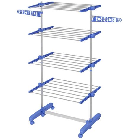 STENDINO VERTICALE CON 4 RIPIANI REGOLABILI. IN ACCIAIO E PLASTICA. 142X55X172 CM. BLU E ARGENTO