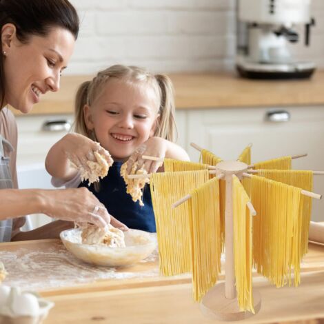 Stendipasta in legno, altezza 40 cm - Pieghevole - Facile da montare - Portatile - Smontabile - Facile da pulire - Per pasta fatta in casa - Asciugatura spaghetti