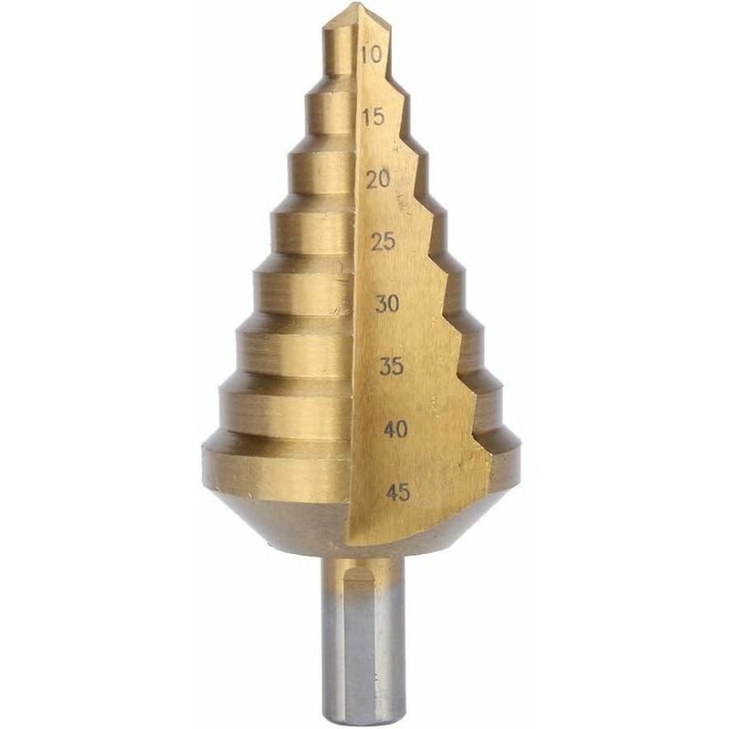 Hoopzi - Step drill bit - 10 to 45 mm - hss steel - Titanium coated - Tapered tip - For power tool
