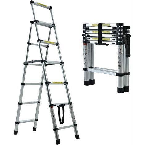 Step Ladder 1.63M/5.5FT A-Frame Aluminum Extension Ladder Telescoping Ladder Portable Multi-Purpose Folding Handrail Ladder 330lb Capacity Anti-Slip 2.9in Widened Pedal Heavy Duty Ladder
