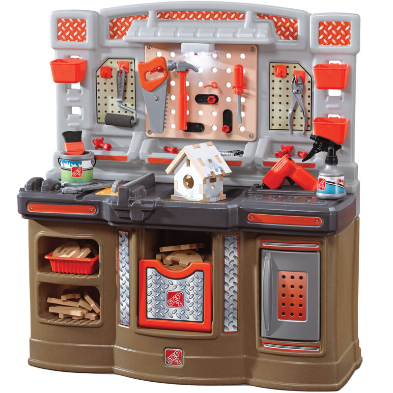 Step2 Big Builders Pro Workshop Etabli Enfant | Jeu de bricolage avec Outils & Kit d'Accessoires de 45 pièces | Jouet en plastique pour Enfants - Gris