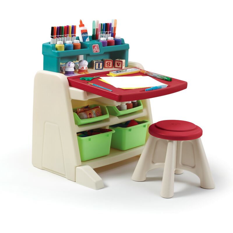Flip & Doodle Chevalet avec Bureau et Tabouret pour Enfants | Table de Créativité en plastique avec boîtes de rangement | Table de peinture