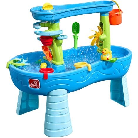STEP2 Double Showers Splashs Table Sable et Eau Deux Niveaux, Jeu d'eau pour plusieurs Enfants Facile à Construire et Ranger Jeux d'Eau - Bleu