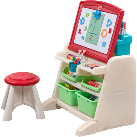 Step2 Flip & Doodle Chevalet Avec Bureau Et Tabouret Pour Enfants  Table De Créativité En Plastique Avec Boîtes De Rangement