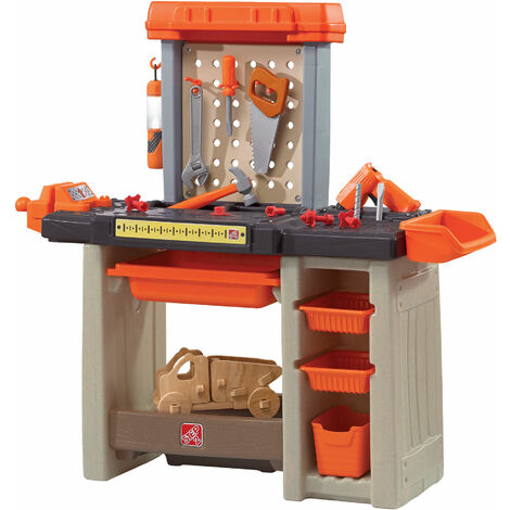 Step2 Handyman Workbench Werkbank für Kinder Werkzeugbank in Orange mit 30-teiligem Zubehör Set & Behältern - Orange