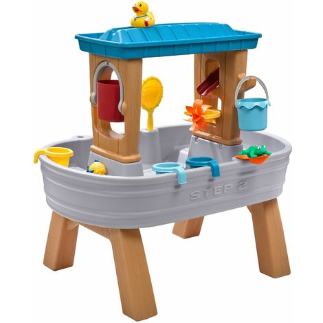 Step2 Rain Showers Splash Tub Wasserspieltisch Großer Wassertisch mit 13-teiligem Zubehörset Garten Wasser Spieltisch für Kinder in Grau & Braun