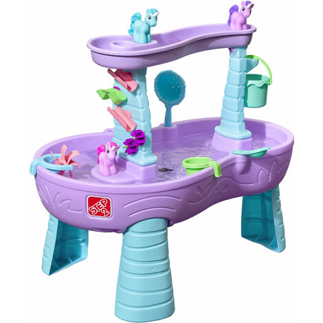 Step2 Rain Showers Wasserspieltisch Einhorn / Unicorn Großer Wassertisch mit 13-teiligem Zubehörset Garten Wasser Spieltisch für Kinder in Violett und Blau