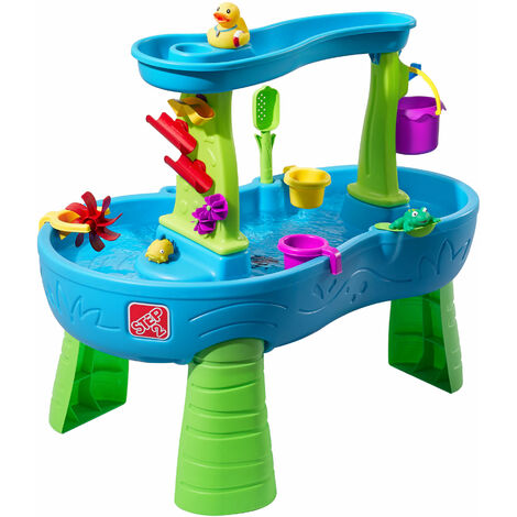 Step2 Rain Showers Wasserspieltisch Großer Wassertisch mit 13-teiligem Zubehörset Garten Wasser Spieltisch für Kinder in Blau und Grün