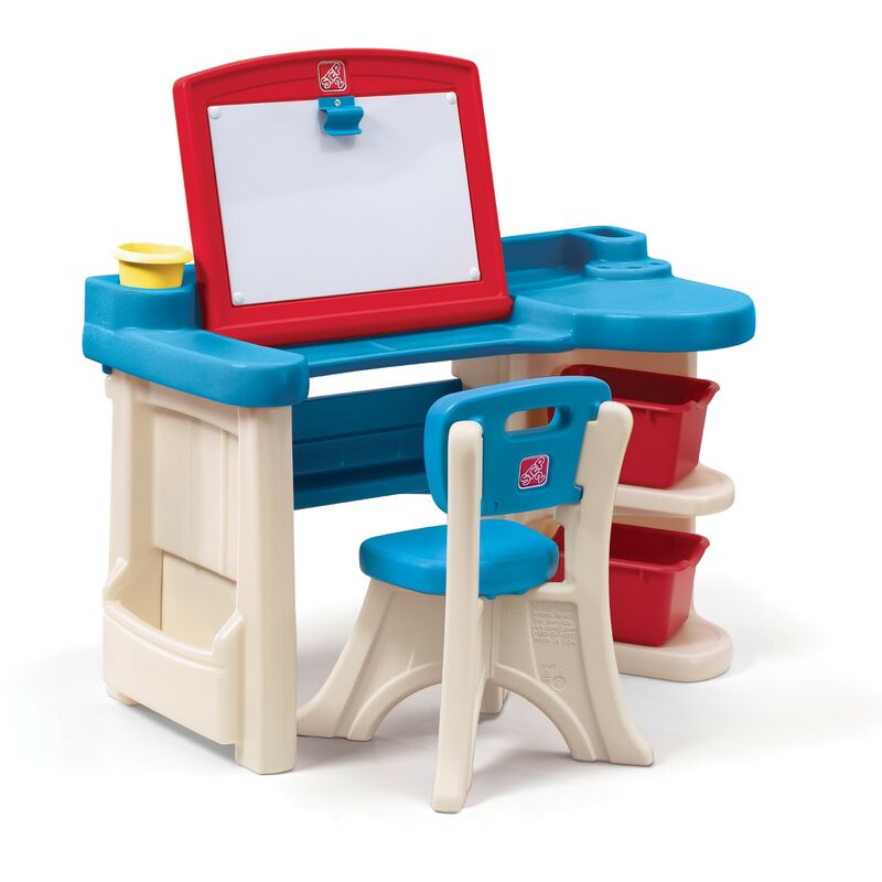 Step2 - The Studio Bureau avec tableau et chaise pour enfants | Table de créativité en plastique avec espace de rangement - Rouge