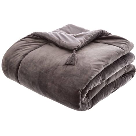 Steppdecke Sonia aus Samt - grau 80 × 180 cm