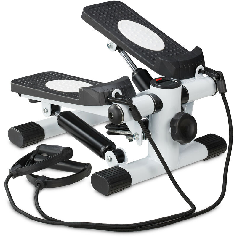 

Stepper, Cuentapasos, 2 Expansores, Máquina Cardio, Elíptica Mini, Aparatos Gimnasia en Casa, Blanco y Negro