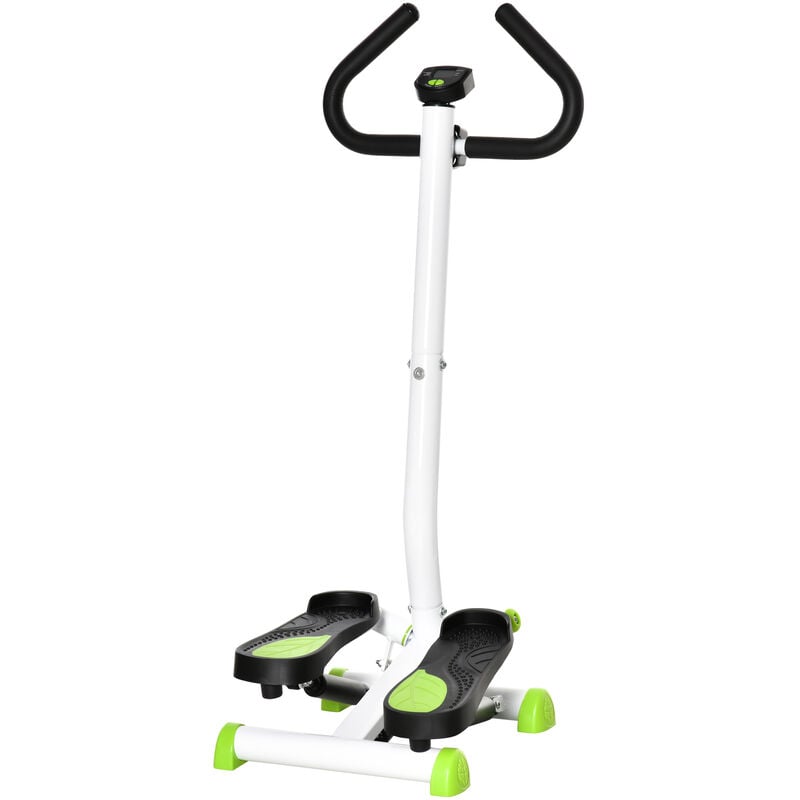 Stepper Fitness avec guidon ergonomique - écran lcd multifonction - résistance réglable - acier blanc vert noir - Blanc