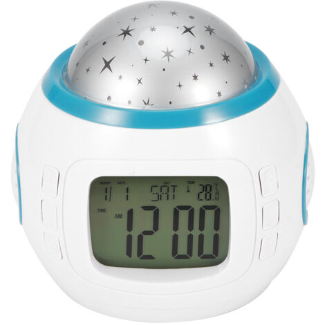 Sternenprojektor mit Musikwecker, Thermometer, Kalender und Nachtlicht – Geschenkidee für Kinder