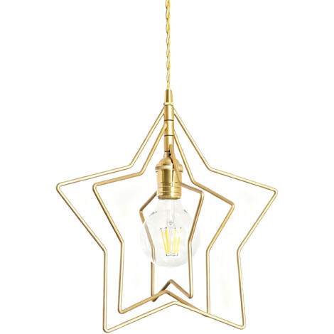 Sternförmige Pendelleuchte aus reinem Kupfer, einfache Montage, stabile Halterung, Wohndekoration, Hängeleuchte ohne Leuchtmittel, goldfarbene Fassung (Lampenfassung aus reinem Kupfer), Sterndesign