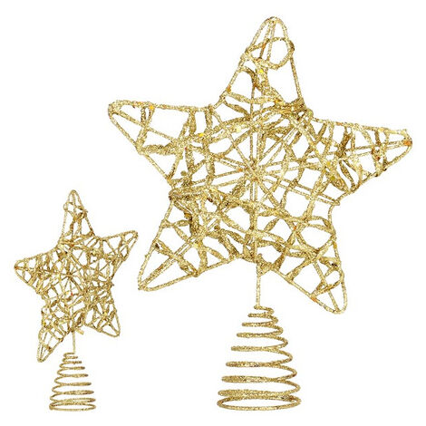 Sternspitze am Weihnachtsbaum, goldener Schmuck mit Glitzer