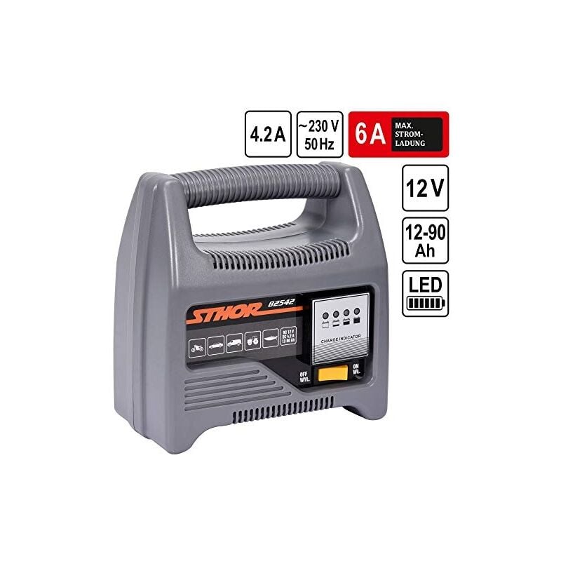 Chargeur de batterie de voiture professionnel 12 v 6 a 12-90 ah affichage led du courant de charge optimal batterie de dém - Sthor