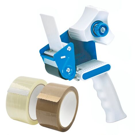 STI Tendinastro Dispencer Manuale di Nastro Adesivo da Imballaggio kit con 1 rotolo marrone e 1 rotolo trasparente con Frizione Regolabile STI
